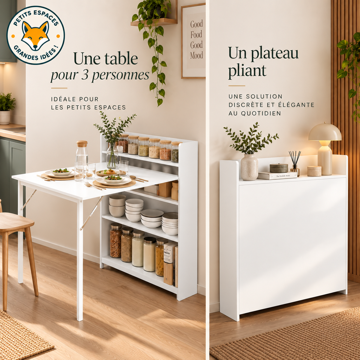 Table Repas Pliante TRIO – Rangement Intégré