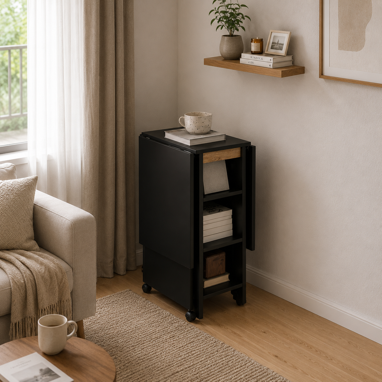 Table de Cuisine Pliante FOLDA – Gain de Place & Roulettes