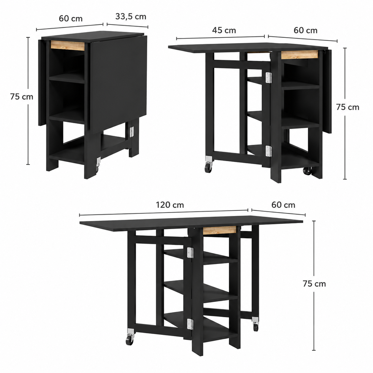 Table de Cuisine Pliante FOLDA – Gain de Place & Roulettes
