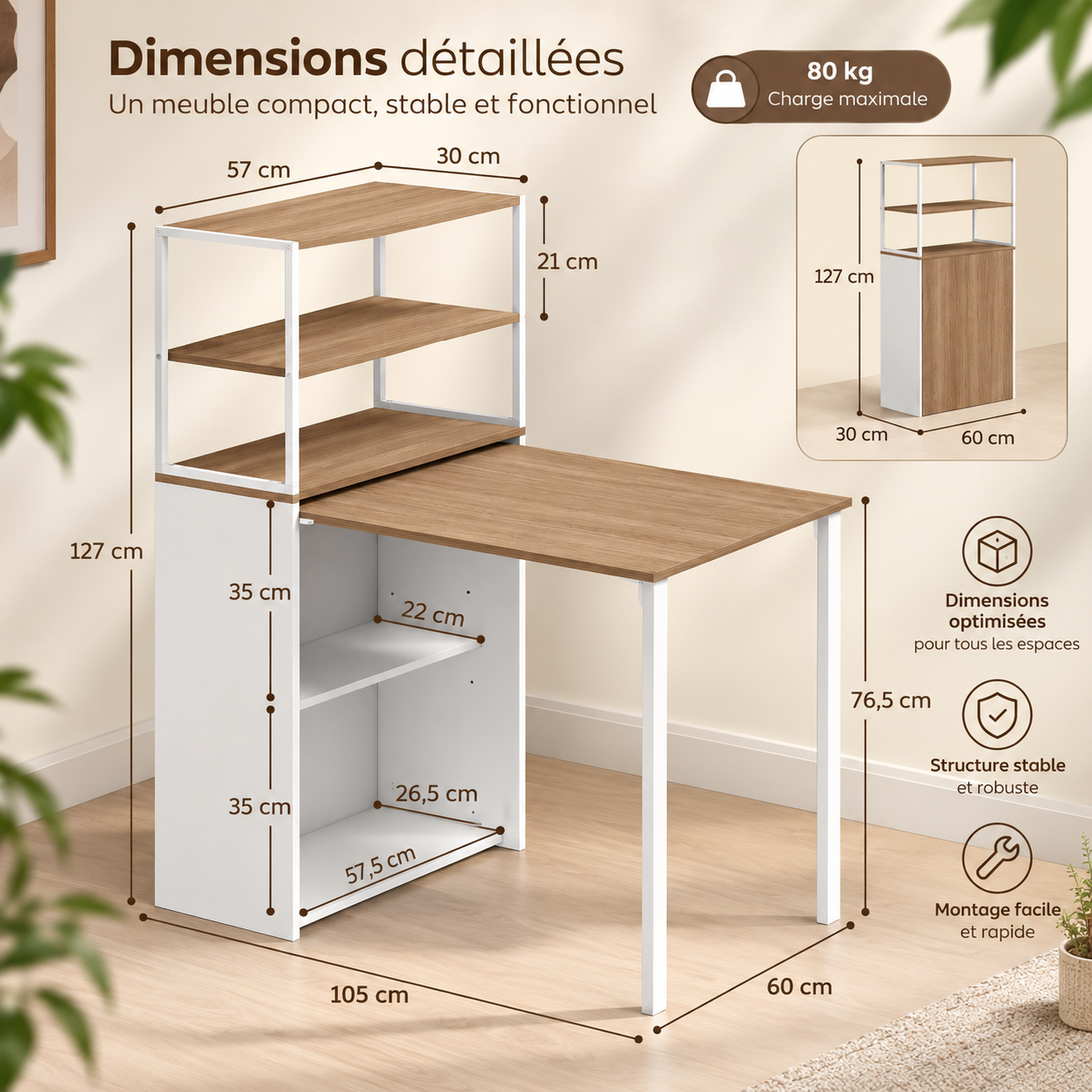 Bureau Compact OSLO – Rangement 4 Niveaux