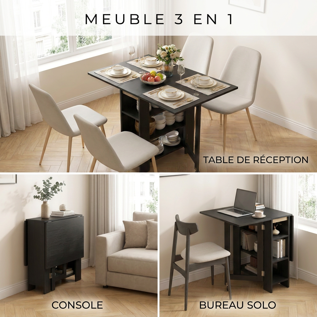 Table de Cuisine Pliante FOLDA – Gain de Place & Roulettes