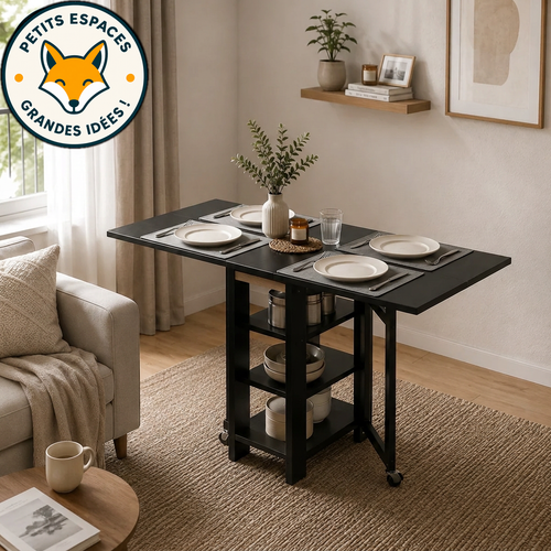 Table de Cuisine Pliante FOLDA – Gain de Place & Roulettes